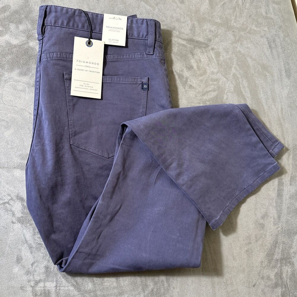 7 Diamonds Clifton Pants Men’s Navy Chino Slim Straight Fit 33x30 NWT 7D Seven